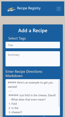 recipe registry mobile view